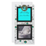 FANCY SWIRLS BABY BOY MONOGRAM ,aquamarine white Photo Greeting Card