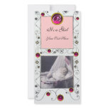 FANCY SWIRLS BABY GIRL  MONOGRAM ,ruby white Personalized Photo Card