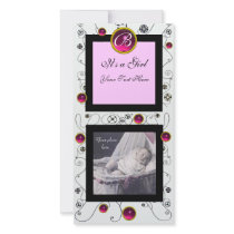 FANCY SWIRLS BABY GIRL MONOGRAM ,ruby white Photo Card