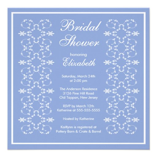 Fancy Swirls Frame Bridal Shower Invitation Blue