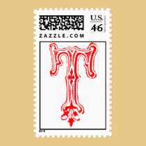 Fancy T Monogram - Red stamps