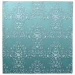 Fancy Teal Aqua Turquoise and White Damask Cloth Napkins