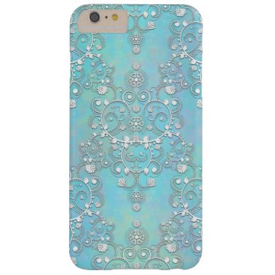 Fancy Teal Blue and Aquamarine Lacy Damask Floral Barely There iPhone 6 Plus Case
