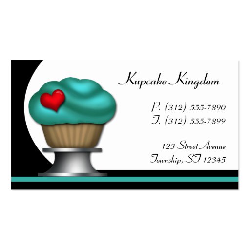Fancy Teal Cupcake Pedestal Business Cards (front side)