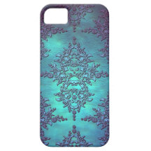 Fancy Teal to Purple Damask Pattern iPhone 5 Cases