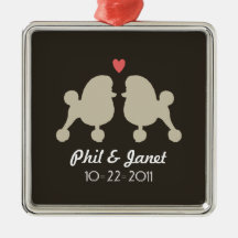 Fancy Toy Poodle Silhouettes with Heart and Text Christmas Tree Ornament