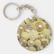 Fancy White Button Collage Key Chain