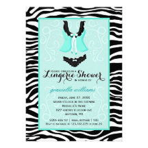Fancy Wild Aqua Zebra Lingerie Shower Bachelorette Invite