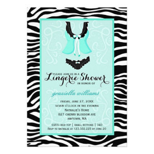 Fancy Wild Aqua Zebra Lingerie Shower Bachelorette Invite