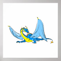 Fantasy Blue Dragon Poster