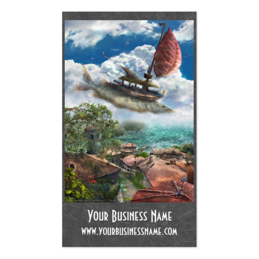 Fantasy Business Card with flying unique ship (front side)