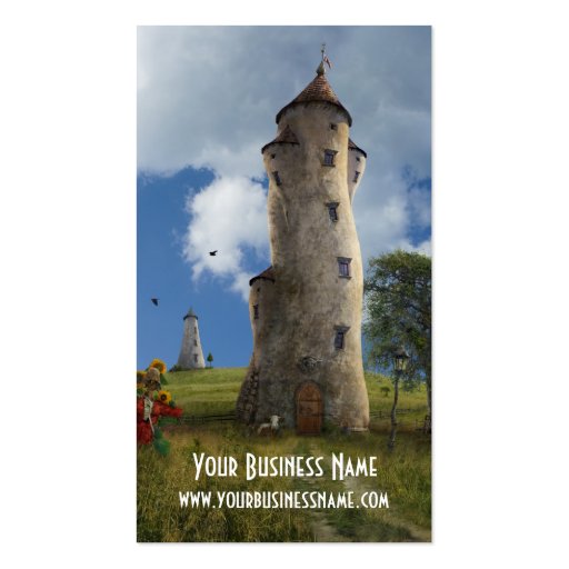 Fantasy Business Cardwith towers Business Card Templates (front side)