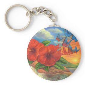Fantasy Butterfly Landscape Painting - Multi Keychains