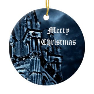 Fantasy castle Christmas ornament in blue ornament