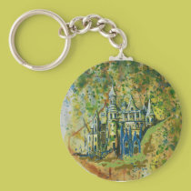 Fantasy Castle Key Chain, blue, green, yellow, keychains
