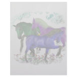 Fantasy colored horses in flowers graphic design letterhead
