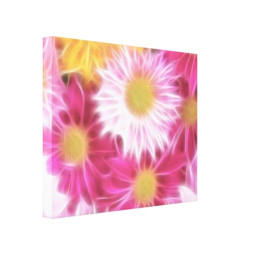 Fantasy Glassy Pink Daisies Floral Wrapped Canvas Stretched Canvas Print
