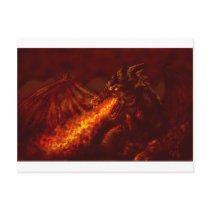 Fantasy Great Red Dragon Breathing Fire Post Card