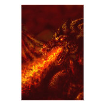 Fantasy Great Red Dragon Breathing Fire Stationery Paper