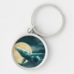 Fantasy Humpback Whale Flying to The Moon Keychain