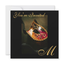 Fantasy Masquerade Mask Monogram Gold Invitation