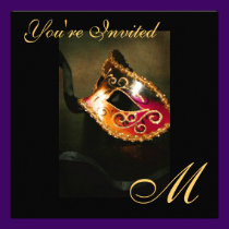 Fantasy Masquerade Mask Monogram Gold Invitation invitations