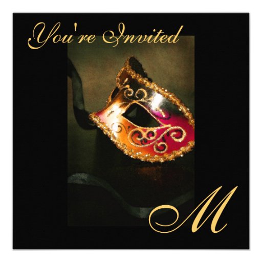 Fantasy Masquerade Mask Monogram Gold Invitation