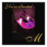 Fantasy Masquerade Mask Monogram Pink Invitation