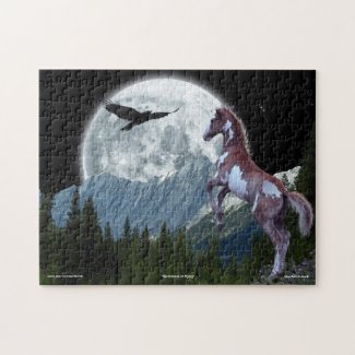 Fantasy Pinto Horse & Mountain Moon Art Puzzle puzzle