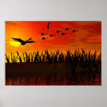 Fantasy poster Sunset and Birds Landscape