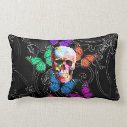 Fantasy skull and colored butterflies pillow