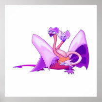 Fantasy three headed purple dragon poster