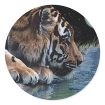 Fantasy Tiger & Moon Round Sticker