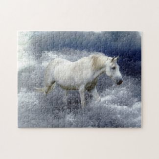 Fantasy White Horse & Ocean Surf Art Print Puzzle puzzle