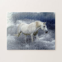 Fantasy White Horse & Ocean Surf Art Print  Puzzle