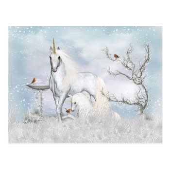 Fantasy Winter Unicorn And Foal Postcard