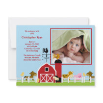 Farm Animal Baby Boy Birth Photo Announcement