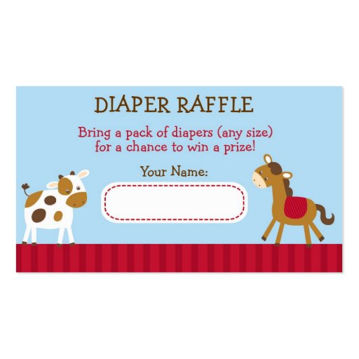 Farm Animal Barnyard Diaper Raffle Tickets Business Card Template