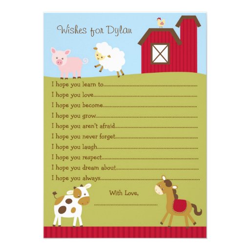 Farm Animal Barnyard Wishes for Baby Cards