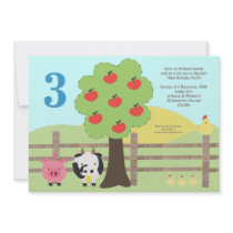 Farm Animals Apple Tree Kids Birthday Party Invite