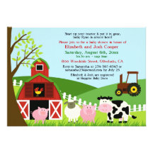 Farm Animals Baby Shower Flat Invitation