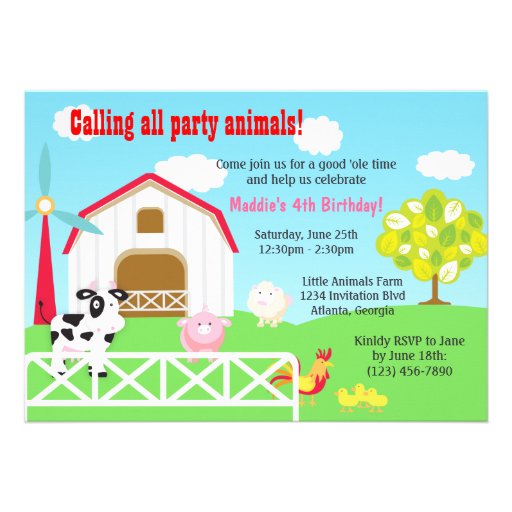 Farm Animals Barnyard Birthday Party Custom Announcement
