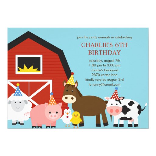 Farm Animals Birthday Party Invitation Personalized Invitations (front side)