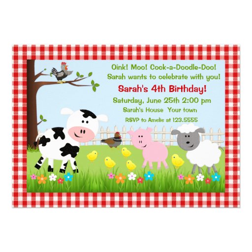 Farm animals Birthday Party invitations