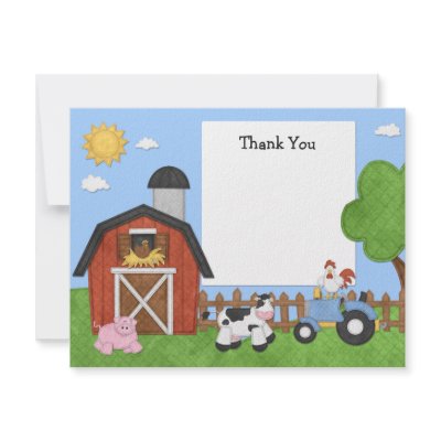 Farm Animals Birthday Party Thank You Card Personalized Invites (10.