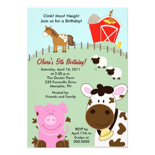 Farm Babies Barnyard 5x7 Birthday Invitation