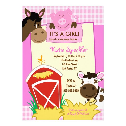 Farm Babies Girl 5x7 Baby Shower INvitation