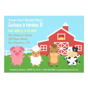 Farm Barnyard Animal Birthday Party Invitations