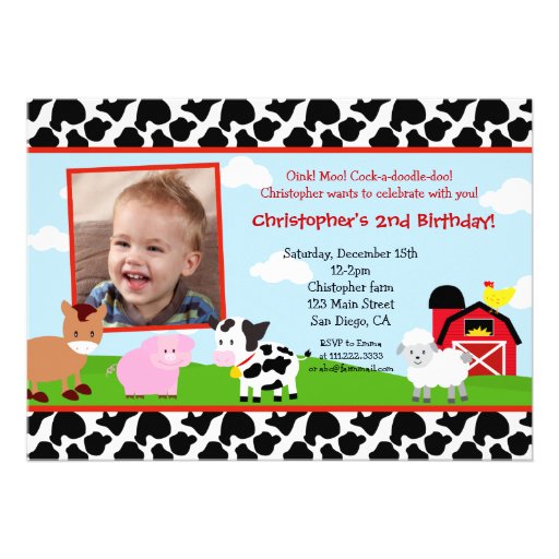 Farm Barnyard Birthday Invitations (front side)