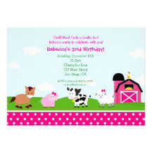 Farm Barnyard Birthday Invitations for girl
